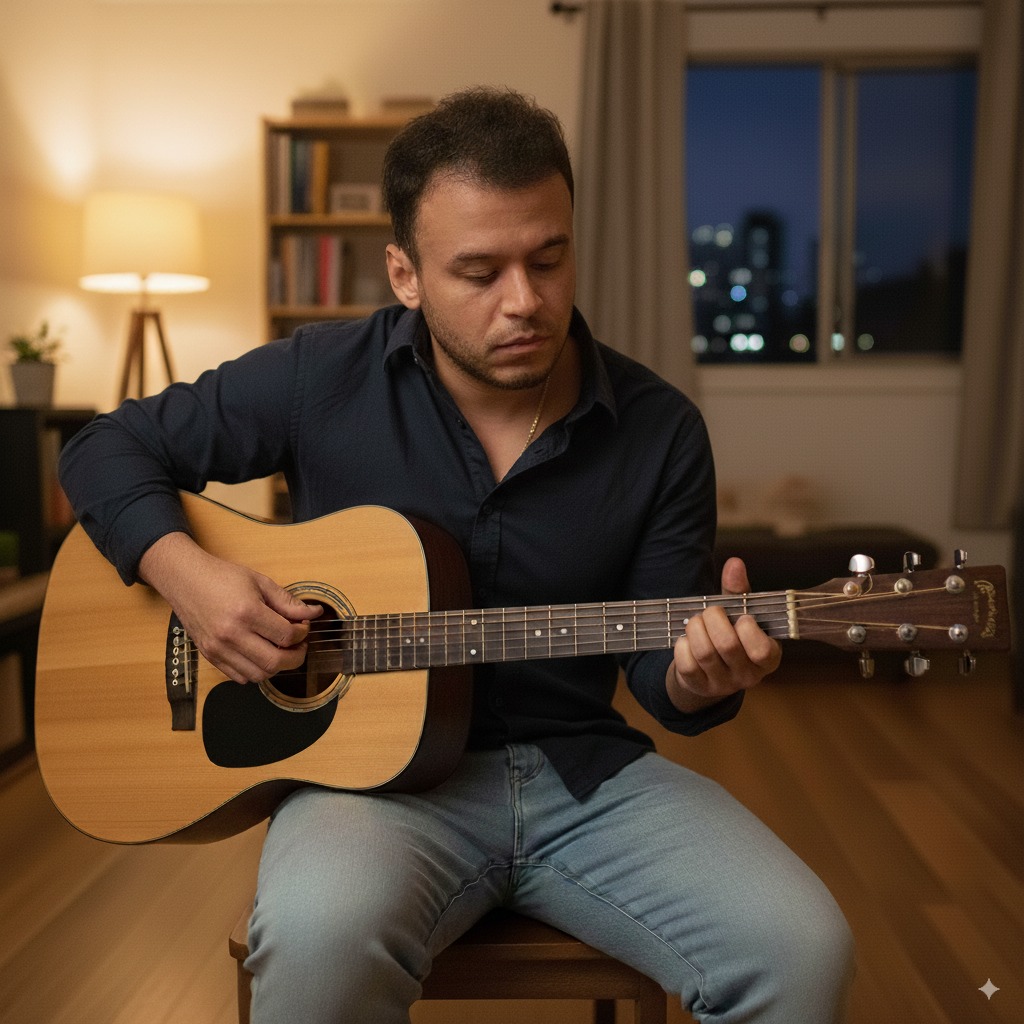 Isma Chávez tocando una guitarra acústica